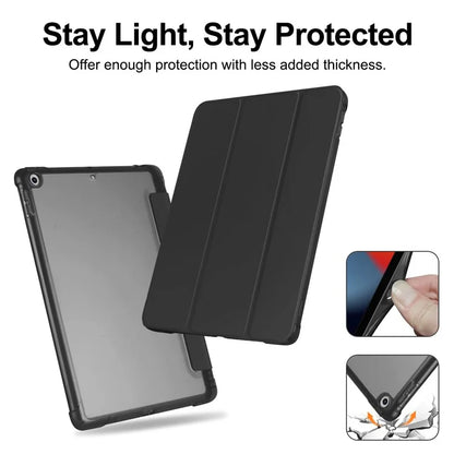 For iPad 10.2 (2021) / (2019) / (2020) Case Tri-Fold Stand Leather Tablet Cover with Pencil Holder