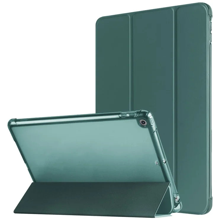 For iPad 10.2 (2021) / (2019) / (2020) Case Tri-Fold Stand Leather Tablet Cover with Pencil Holderish Green