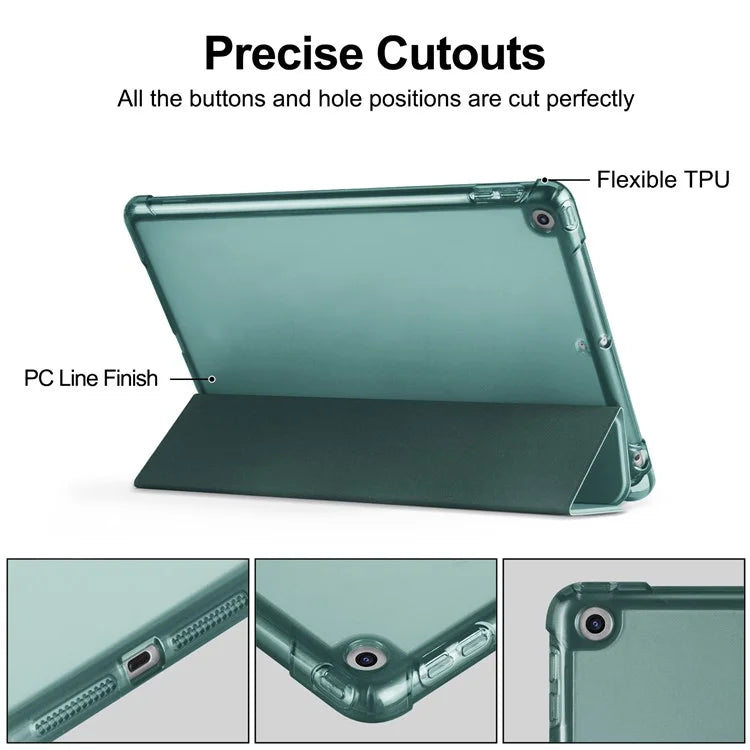 For iPad 10.2 (2021) / (2019) / (2020) Case Tri-Fold Stand Leather Tablet Cover with Pencil Holderish Green