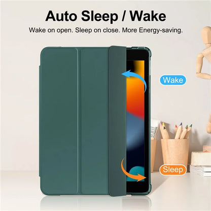 For iPad 10.2 (2021) / (2019) / (2020) Case Tri-Fold Stand Leather Tablet Cover with Pencil Holderish Green
