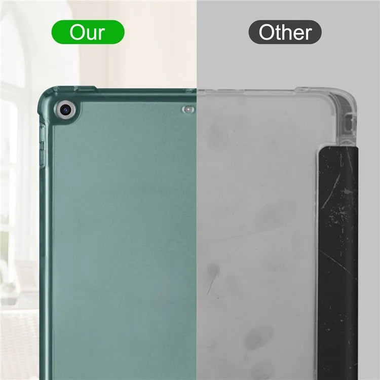 For iPad 10.2 (2021) / (2019) / (2020) Case Tri-Fold Stand Leather Tablet Cover with Pencil Holderish Green