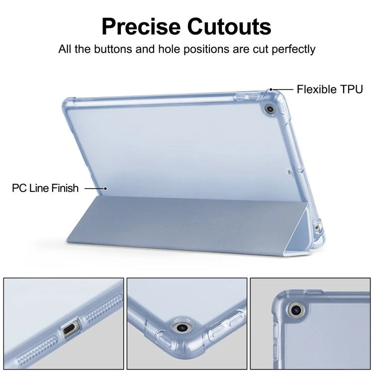 For iPad 10.2 (2021) / (2019) / (2020) Case Tri-Fold Stand Leather Tablet Cover with Pencil Holder