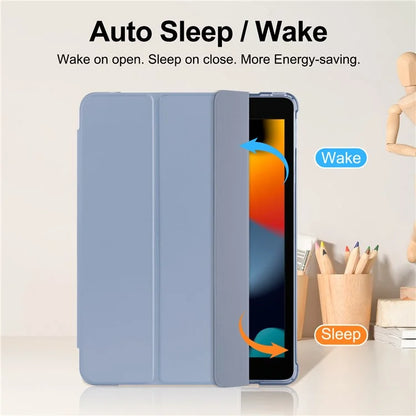 For iPad 10.2 (2021) / (2019) / (2020) Case Tri-Fold Stand Leather Tablet Cover with Pencil Holder