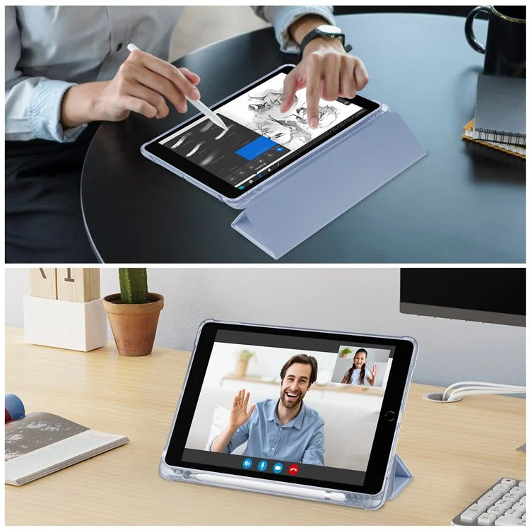 For iPad 10.2 (2021) / (2019) / (2020) Case Tri-Fold Stand Leather Tablet Cover with Pencil Holder