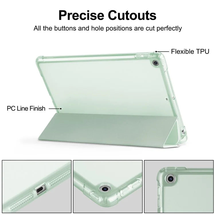 For iPad 10.2 (2021) / (2019) / (2020) Case Tri-Fold Stand Leather Tablet Cover with Pencil Holder