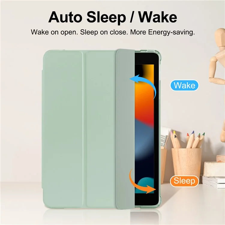 For iPad 10.2 (2021) / (2019) / (2020) Case Tri-Fold Stand Leather Tablet Cover with Pencil Holder