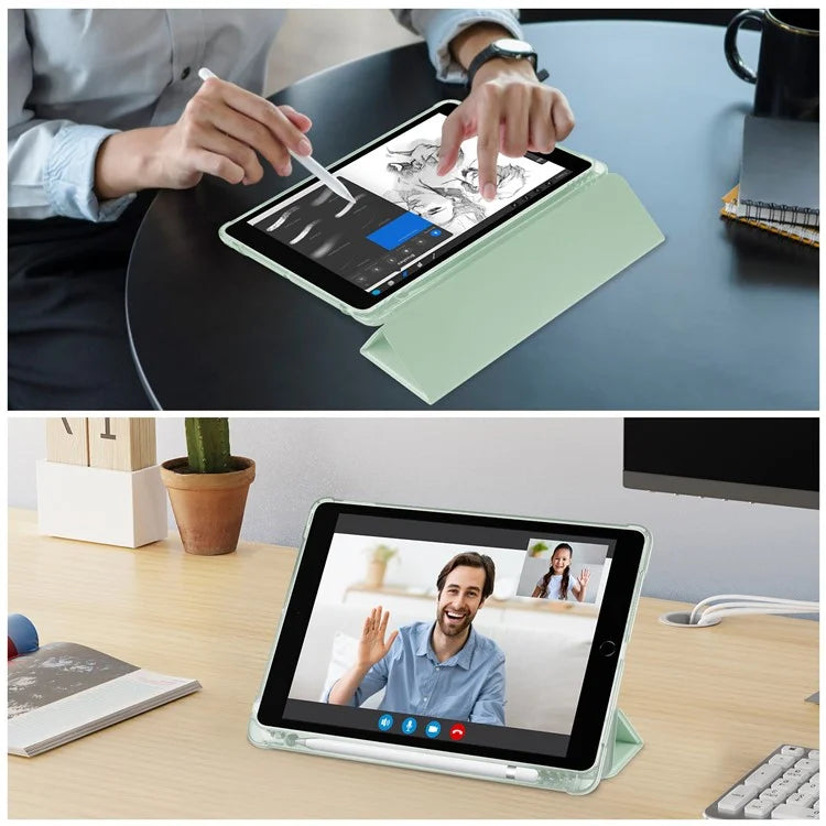 For iPad 10.2 (2021) / (2019) / (2020) Case Tri-Fold Stand Leather Tablet Cover with Pencil Holder