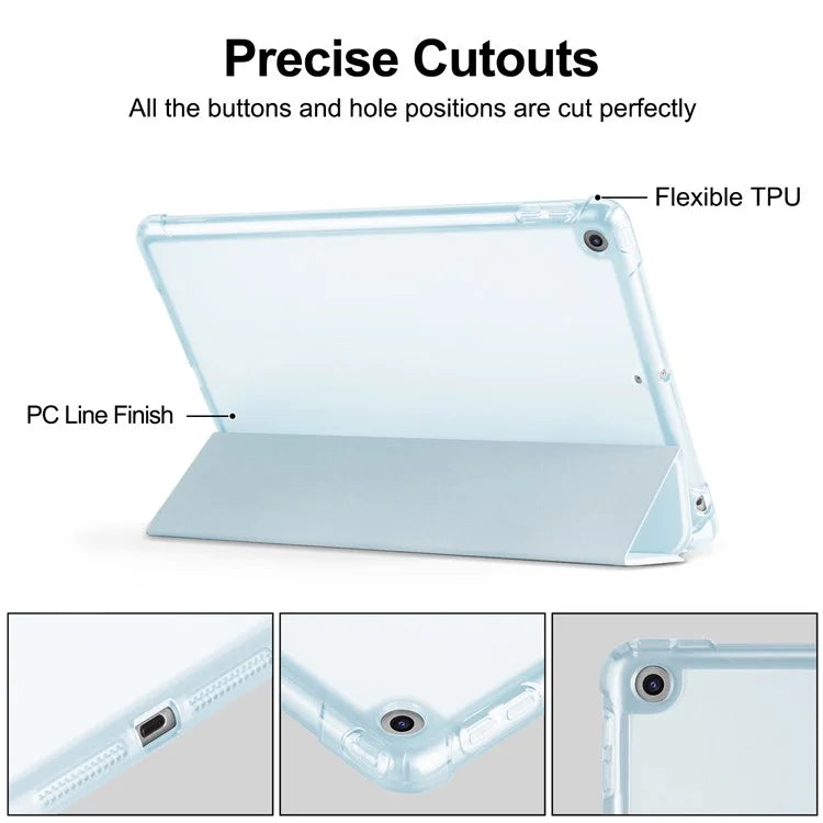 For iPad 10.2 (2021) / (2019) / (2020) Case Tri-Fold Stand Leather Tablet Cover with Pencil Holder