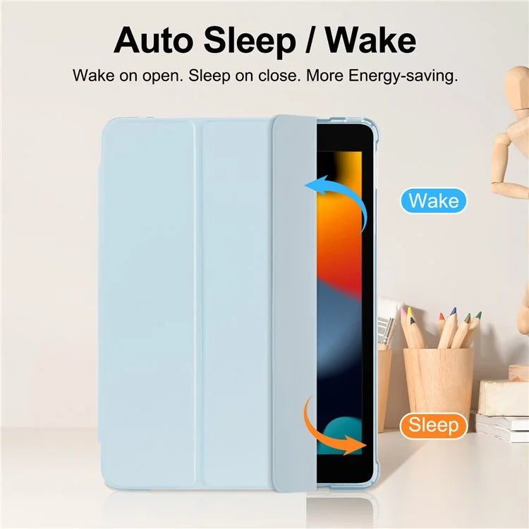 For iPad 10.2 (2021) / (2019) / (2020) Case Tri-Fold Stand Leather Tablet Cover with Pencil Holder