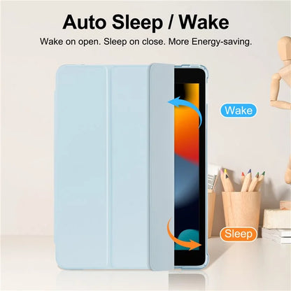 For iPad 10.2 (2021) / (2019) / (2020) Case Tri-Fold Stand Leather Tablet Cover with Pencil Holder