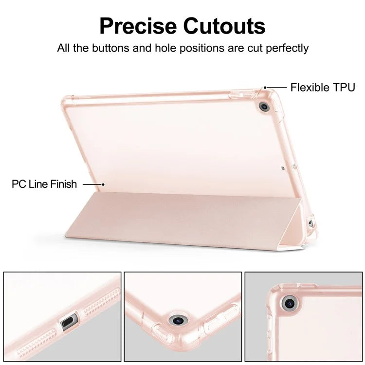 For iPad 10.2 (2021) / (2019) / (2020) Case Tri-Fold Stand Leather Tablet Cover with Pencil Holder
