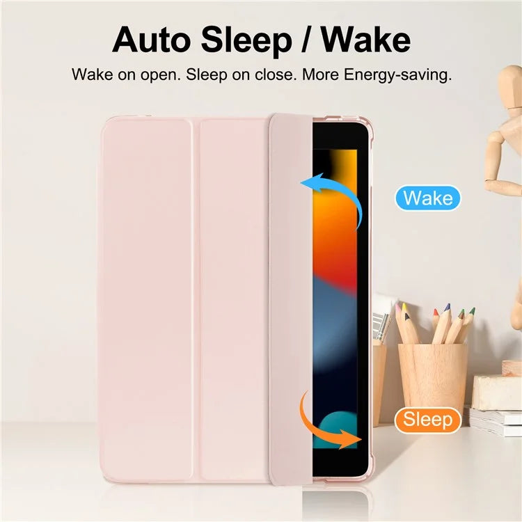 For iPad 10.2 (2021) / (2019) / (2020) Case Tri-Fold Stand Leather Tablet Cover with Pencil Holder