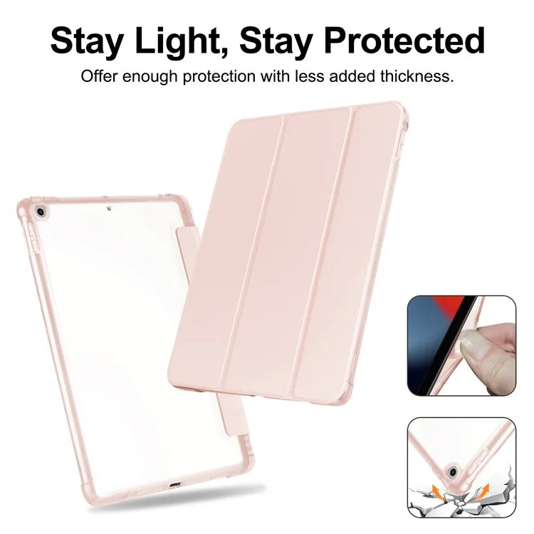 For iPad 10.2 (2021) / (2019) / (2020) Case Tri-Fold Stand Leather Tablet Cover with Pencil Holder