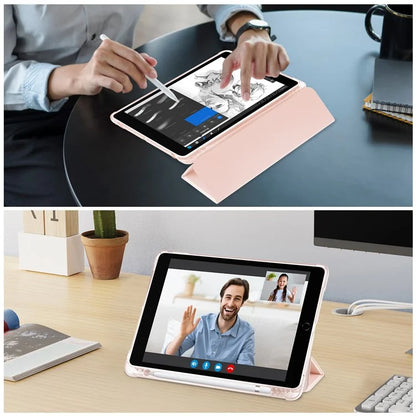 For iPad 10.2 (2021) / (2019) / (2020) Case Tri-Fold Stand Leather Tablet Cover with Pencil Holder