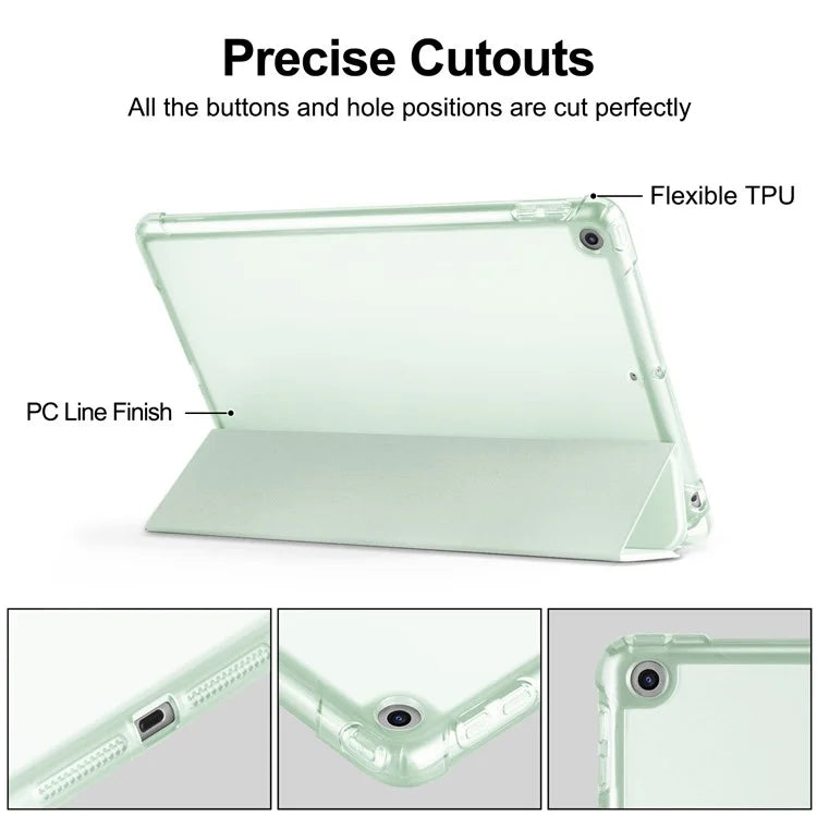 For iPad 10.2 (2021) / (2019) / (2020) Case Tri-Fold Stand Leather Tablet Cover with Pencil Holder