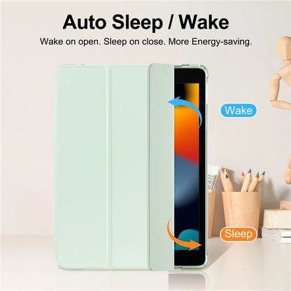 For iPad 10.2 (2021) / (2019) / (2020) Case Tri-Fold Stand Leather Tablet Cover with Pencil Holder