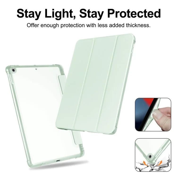 For iPad 10.2 (2021) / (2019) / (2020) Case Tri-Fold Stand Leather Tablet Cover with Pencil Holder