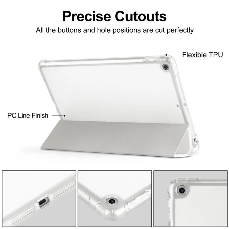 For iPad 10.2 (2021) / (2019) / (2020) Case Tri-Fold Stand Leather Tablet Cover with Pencil Holder