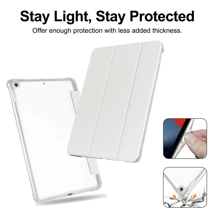 For iPad 10.2 (2021) / (2019) / (2020) Case Tri-Fold Stand Leather Tablet Cover with Pencil Holder