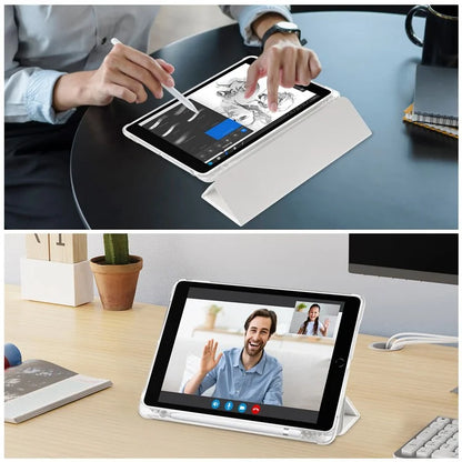 For iPad 10.2 (2021) / (2019) / (2020) Case Tri-Fold Stand Leather Tablet Cover with Pencil Holder