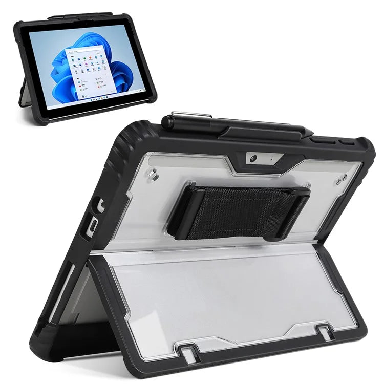 For Microsoft Surface Pro 10 Case Kickstand PC+TPU+Acryclic Clear Tablet Cover with Hand Strap