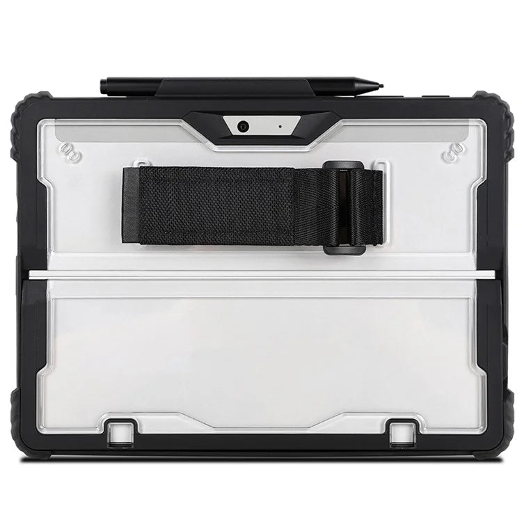 For Microsoft Surface Pro 10 Case Kickstand PC+TPU+Acryclic Clear Tablet Cover with Hand Strap