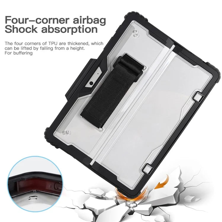 For Microsoft Surface Pro 10 Case Kickstand PC+TPU+Acryclic Clear Tablet Cover with Hand Strap