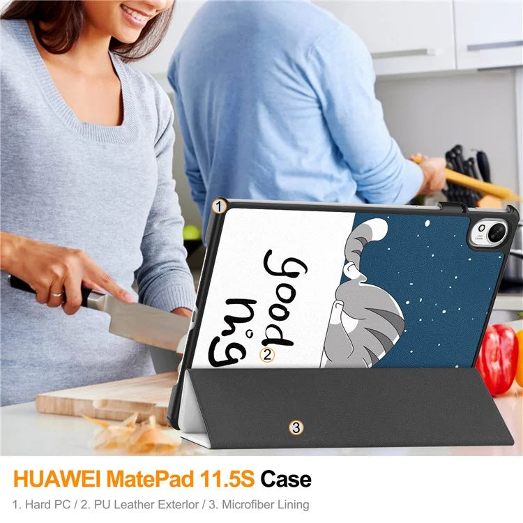 For Huawei MatePad 11.5 S Case Tri-Fold Stand Pattern Print Leather Tablet Cover with Auto Wake / Sleep