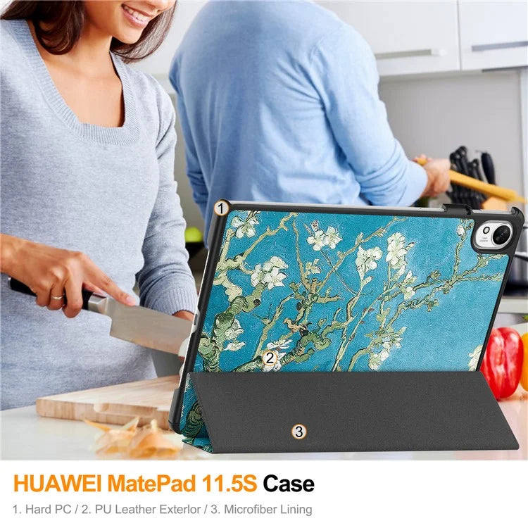 For Huawei MatePad 11.5 S Case Tri-Fold Stand Pattern Print Leather Tablet Cover with Auto Wake / Sleep