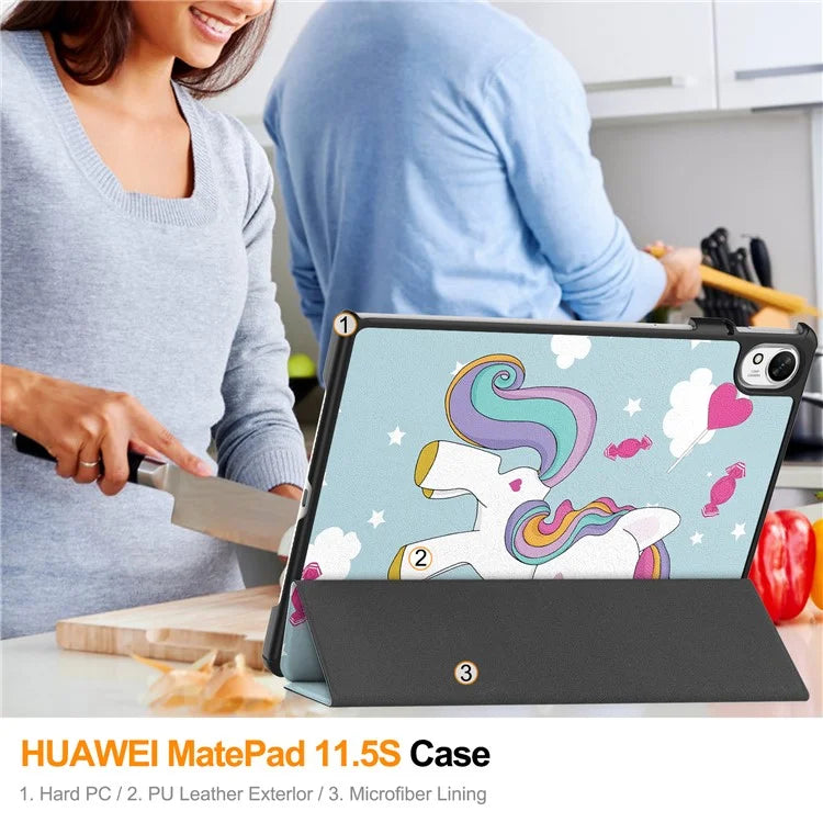 For Huawei MatePad 11.5 S Case Tri-Fold Stand Pattern Print Leather Tablet Cover with Auto Wake / Sleep