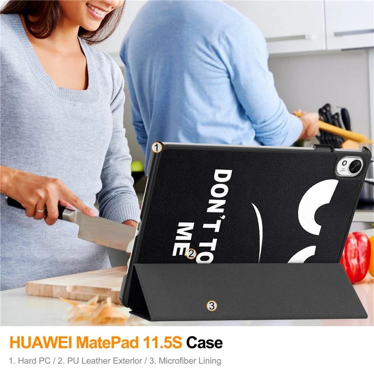 For Huawei MatePad 11.5 S Case Tri-Fold Stand Pattern Print Leather Tablet Cover with Auto Wake / Sleep