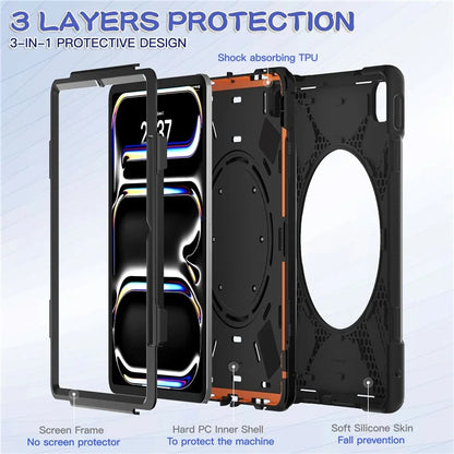For iPad Pro 13 (2024) Case with Shoulder Strap PC+Silicone Kickstand Tablet Cover