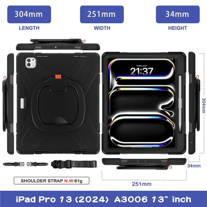For iPad Pro 13 (2024) Case with Shoulder Strap PC+Silicone Kickstand Tablet Cover