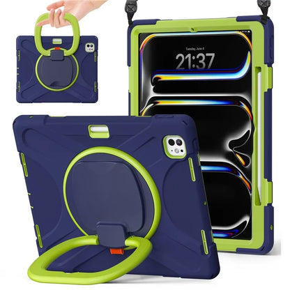 For iPad Pro 13 (2024) Case with Shoulder Strap TPU+PC+Silicone Kickstand Tablet Cover