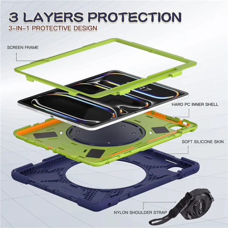 For iPad Pro 13 (2024) Case with Shoulder Strap TPU+PC+Silicone Kickstand Tablet Cover