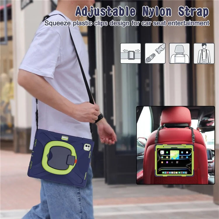 For iPad Pro 13 (2024) Case with Shoulder Strap TPU+PC+Silicone Kickstand Tablet Cover