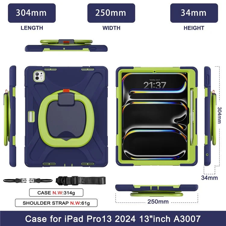 For iPad Pro 13 (2024) Case with Shoulder Strap TPU+PC+Silicone Kickstand Tablet Cover