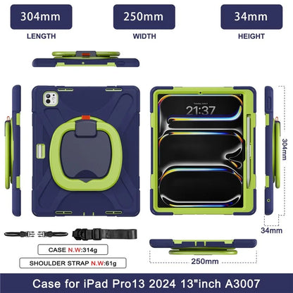 For iPad Pro 13 (2024) Case with Shoulder Strap TPU+PC+Silicone Kickstand Tablet Cover