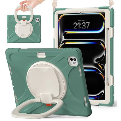 For iPad Pro 13 (2024) Case with Shoulder Strap TPU+PC+Silicone Kickstand Tablet Cover