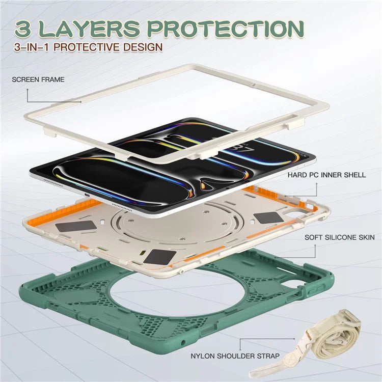 For iPad Pro 13 (2024) Case with Shoulder Strap TPU+PC+Silicone Kickstand Tablet Cover