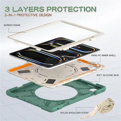 For iPad Pro 13 (2024) Case with Shoulder Strap TPU+PC+Silicone Kickstand Tablet Cover