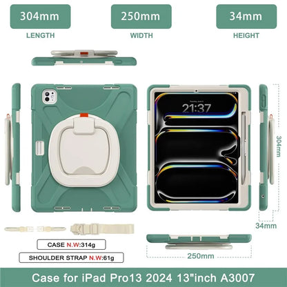 For iPad Pro 13 (2024) Case with Shoulder Strap TPU+PC+Silicone Kickstand Tablet Cover