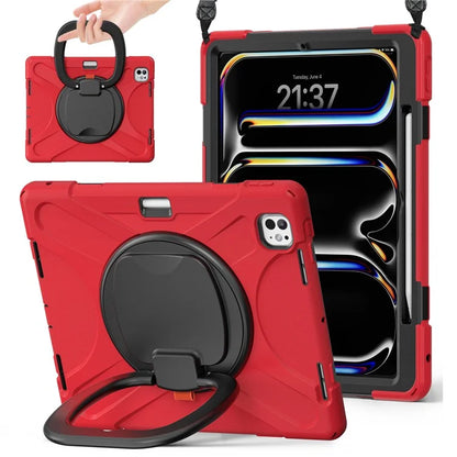For iPad Pro 13 (2024) Case with Shoulder Strap TPU+PC+Silicone Kickstand Tablet Cover