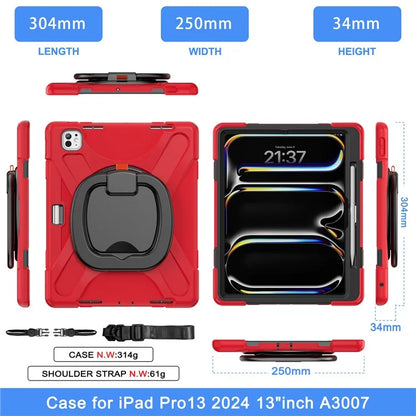 For iPad Pro 13 (2024) Case with Shoulder Strap TPU+PC+Silicone Kickstand Tablet Cover