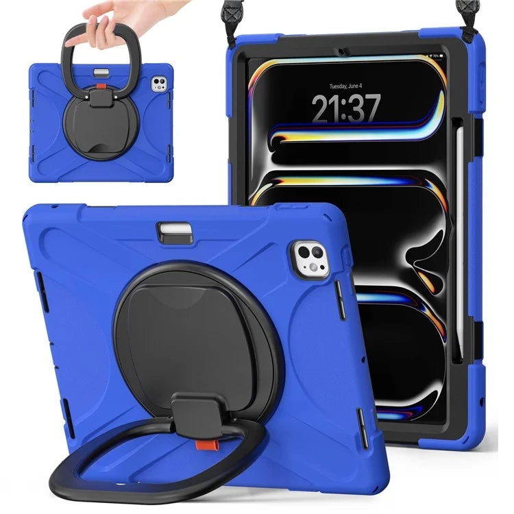 For iPad Pro 13 (2024) Case with Shoulder Strap TPU+PC+Silicone Kickstand Tablet Cover