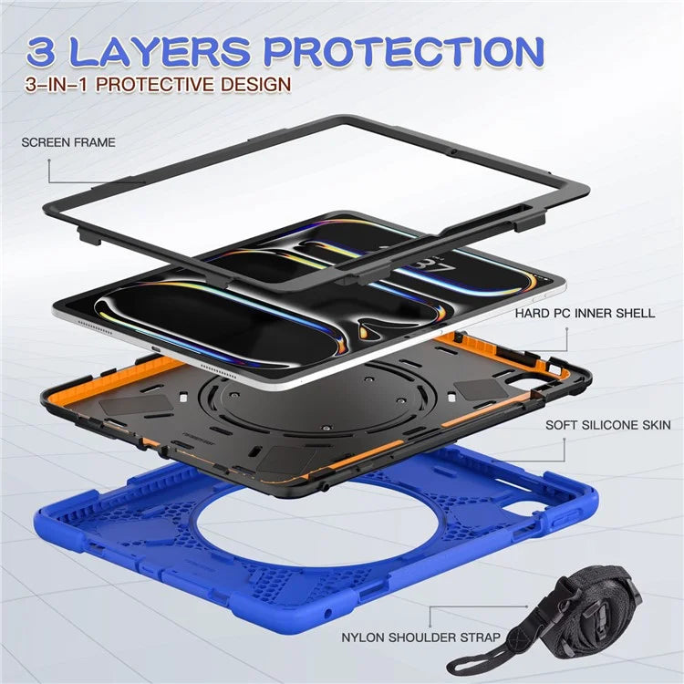 For iPad Pro 13 (2024) Case with Shoulder Strap TPU+PC+Silicone Kickstand Tablet Cover