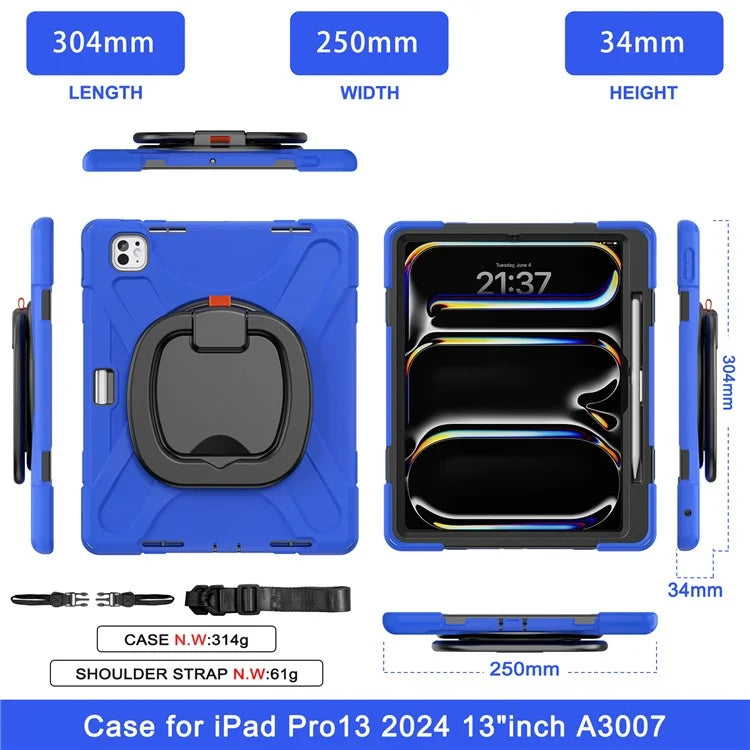 For iPad Pro 13 (2024) Case with Shoulder Strap TPU+PC+Silicone Kickstand Tablet Cover
