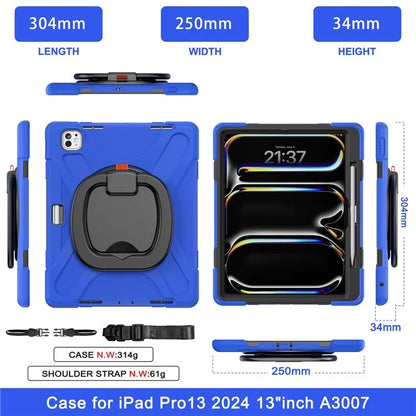 For iPad Pro 13 (2024) Case with Shoulder Strap TPU+PC+Silicone Kickstand Tablet Cover