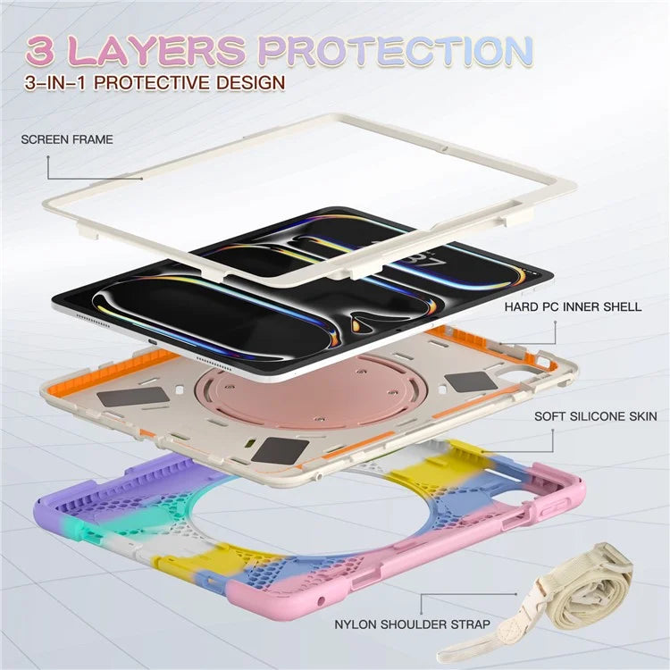 For iPad Pro 13 (2024) Case with Shoulder Strap TPU+PC+Silicone Kickstand Tablet Cover