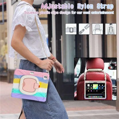 For iPad Pro 13 (2024) Case with Shoulder Strap TPU+PC+Silicone Kickstand Tablet Cover